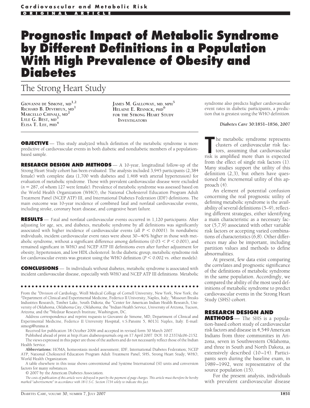 Prognostic Impact of Metabolic Syndrome by Different Definitions in a Population with High Prevalence of Obesity and Diabetes