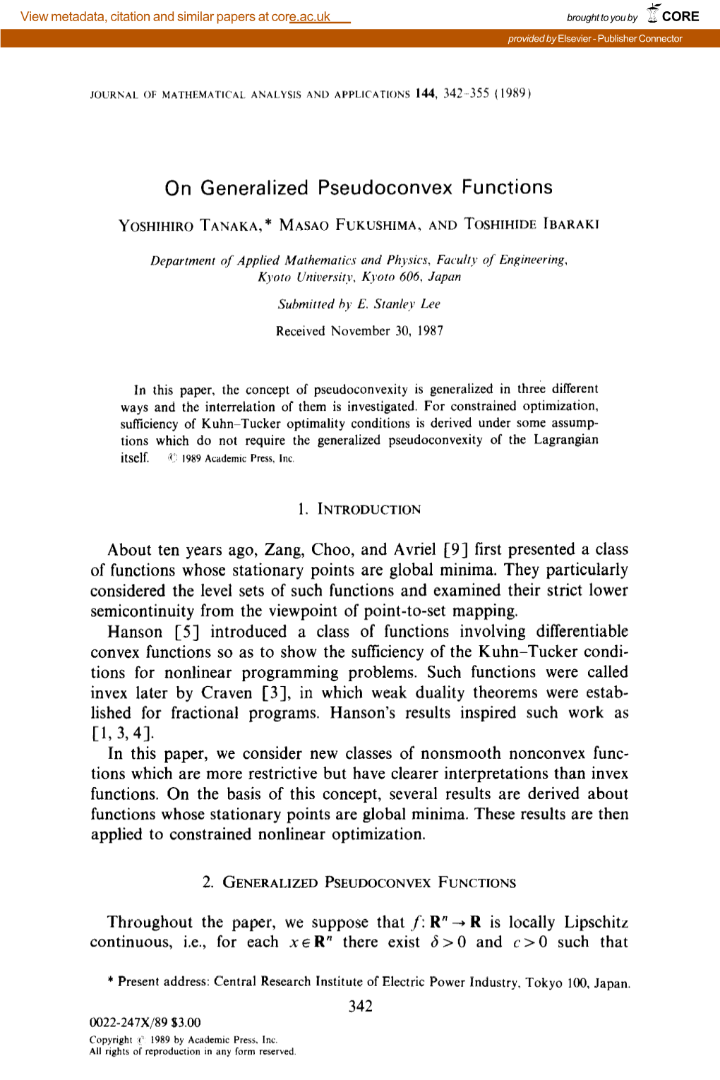 On Generalized Pseudoconvex Functions