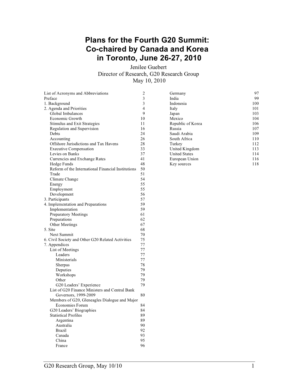 Plans for the Fourth G20 Summit-100510