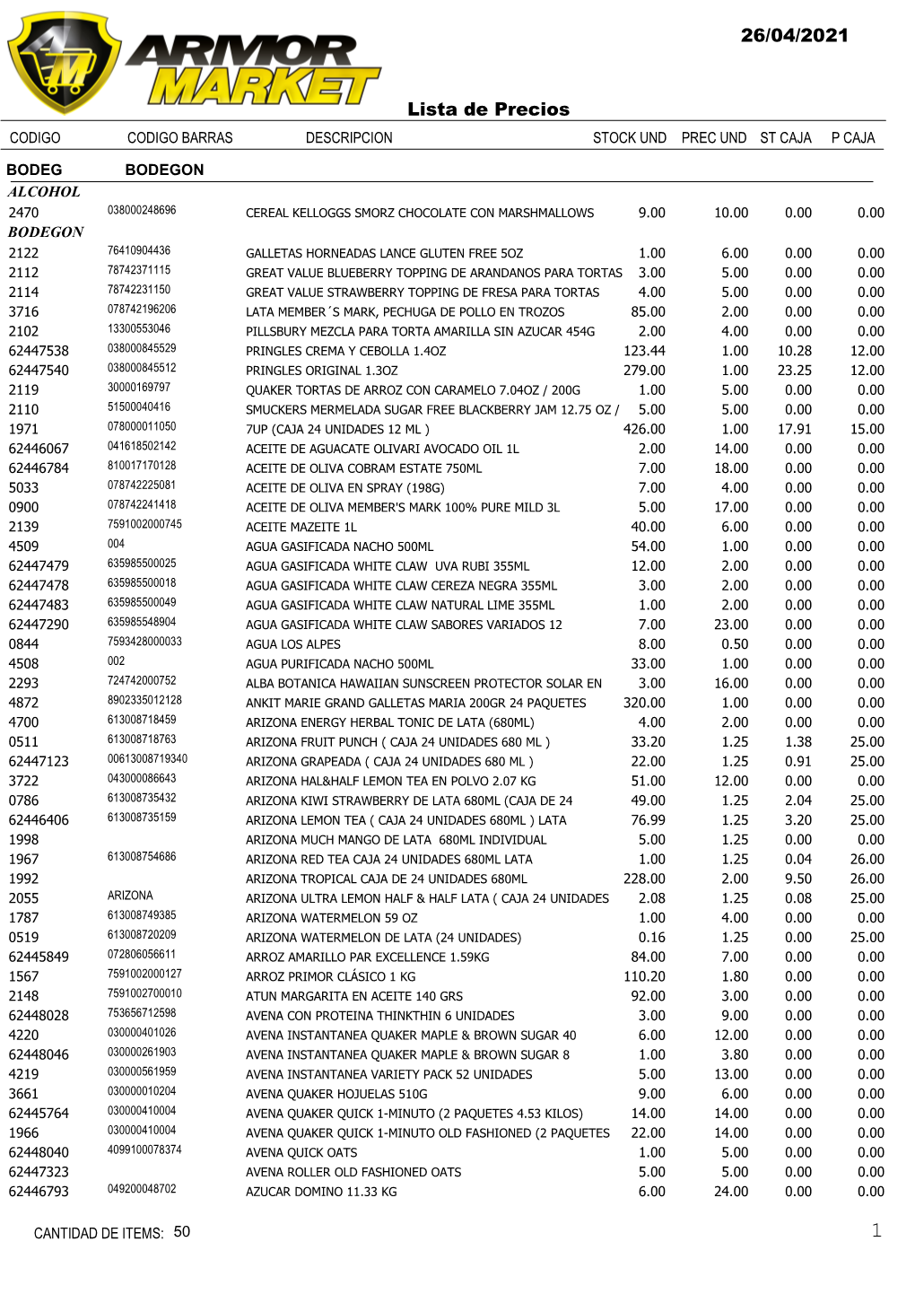 26/04/2021 Lista De Precios