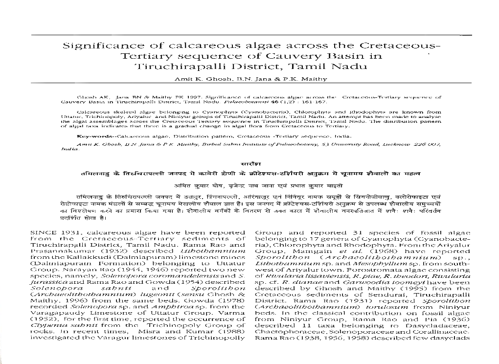 Significance of Calcareous Algae Across the Cretaceous- Tertiary