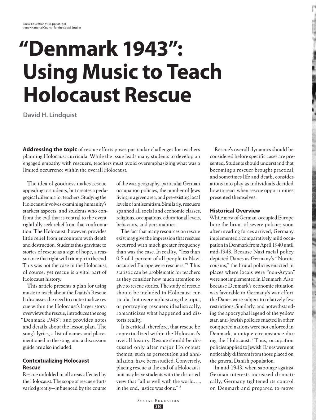 Denmark 1943”: Using Music to Teach Holocaust Rescue David H