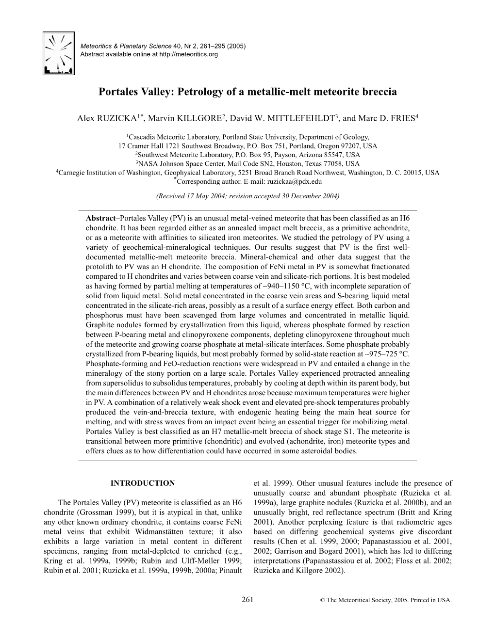 Portales Valley: Petrology of a Metallic-Melt Meteorite Breccia