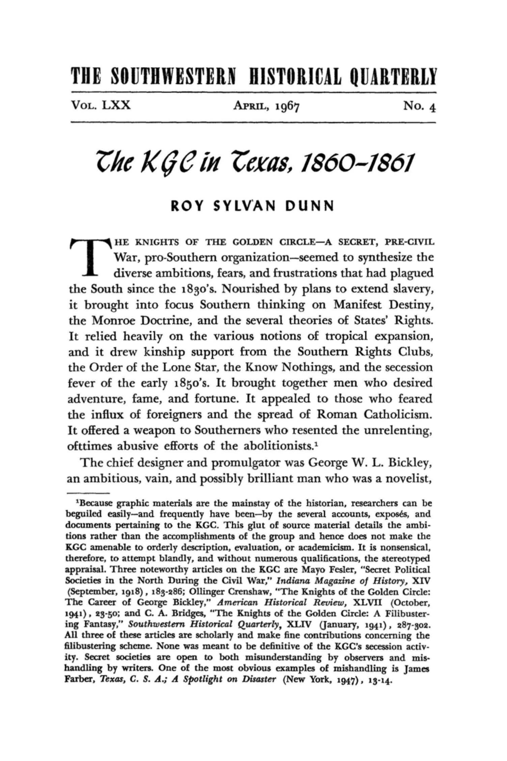 The KGC in Texas, 1860-1861