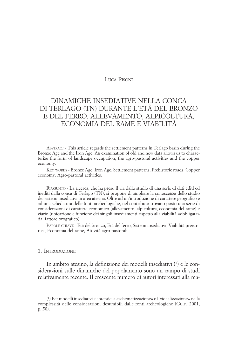 Dinamiche Insediative Nella Conca Di Terlago (Tn) Durante L'età Del Bronzo