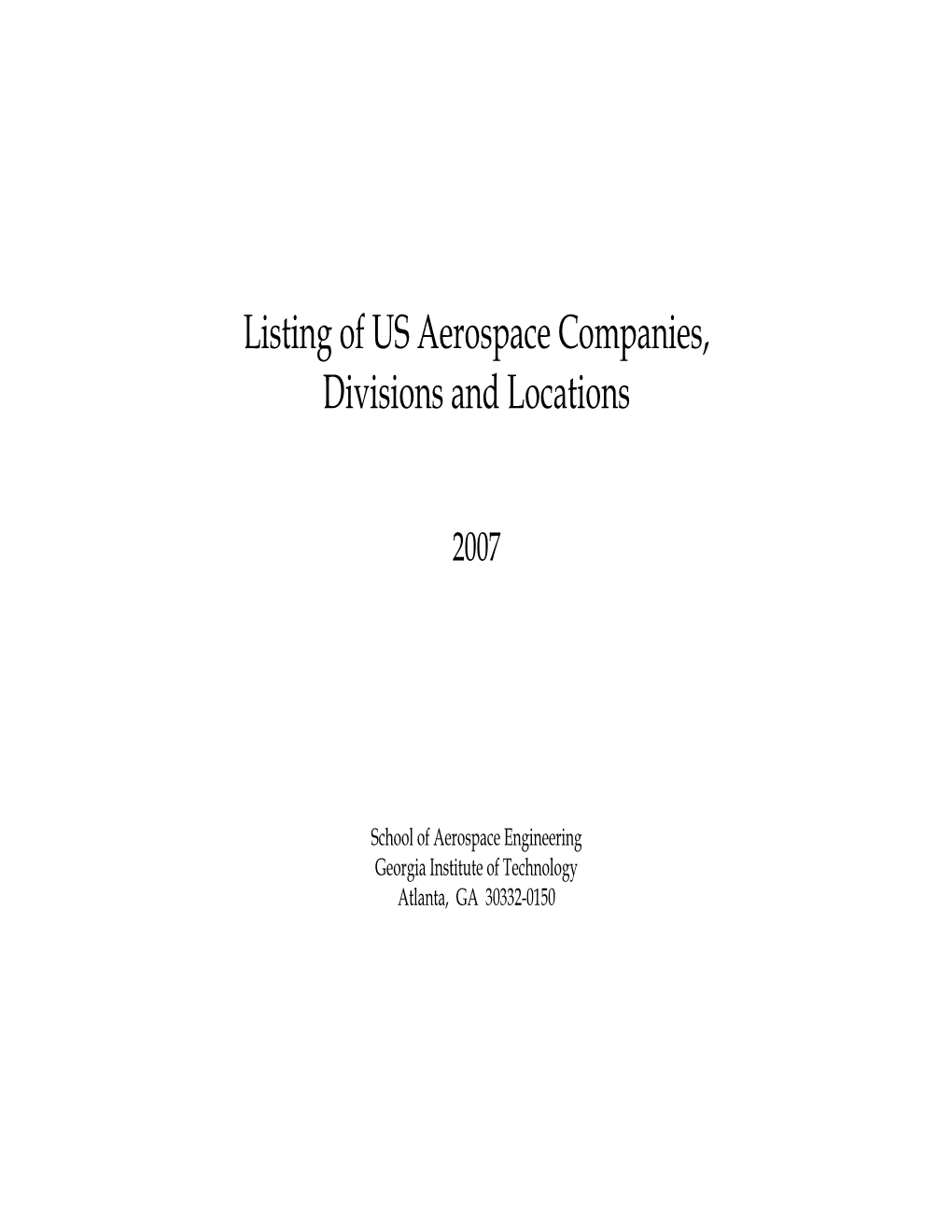 Listing of US Aerospace Companies, Divisions and Locations