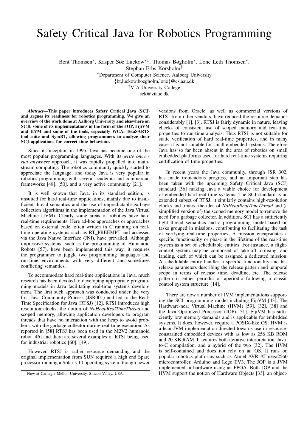 Safety Critical Java for Robotics Programming