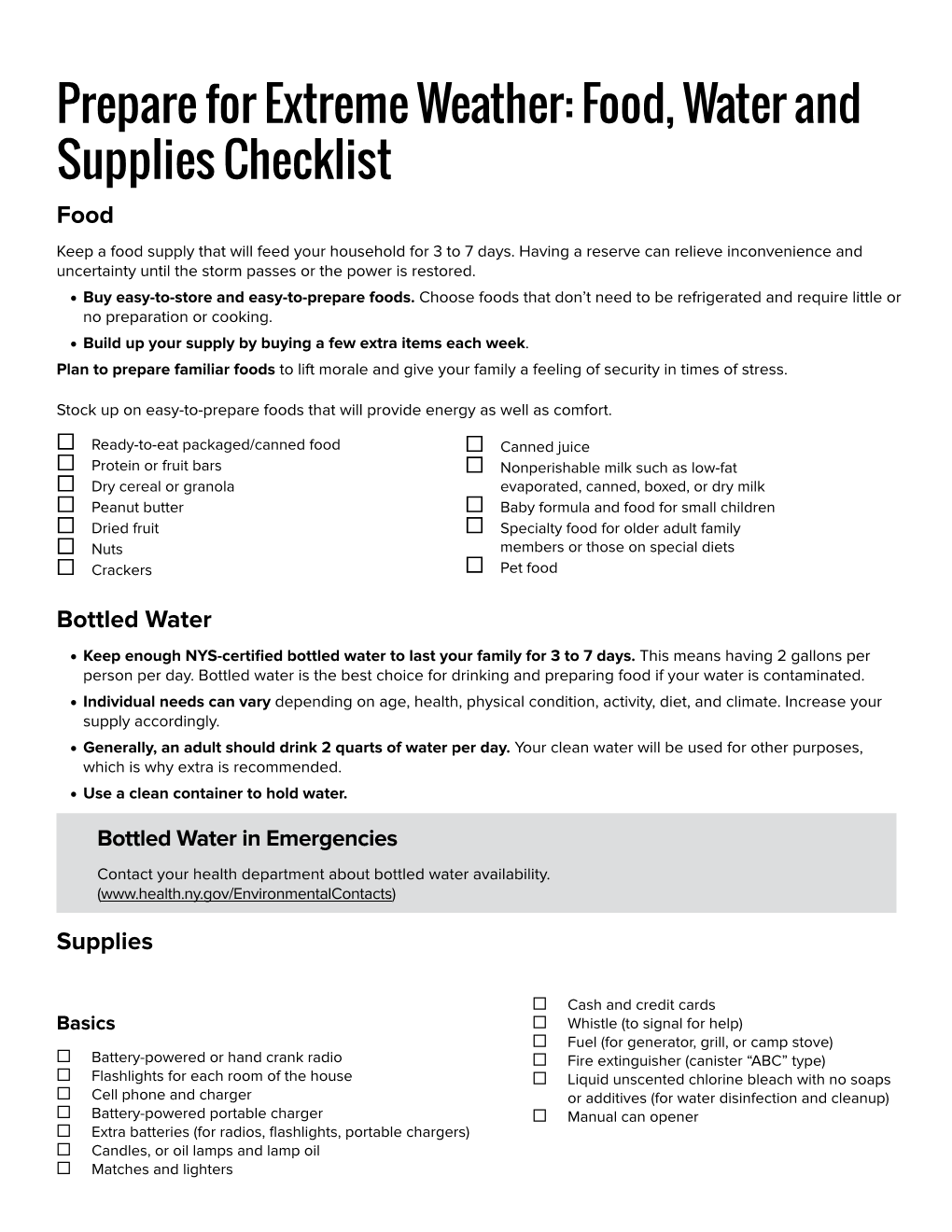 Prepare for Extreme Weather: Food Water and Supplies Checklist