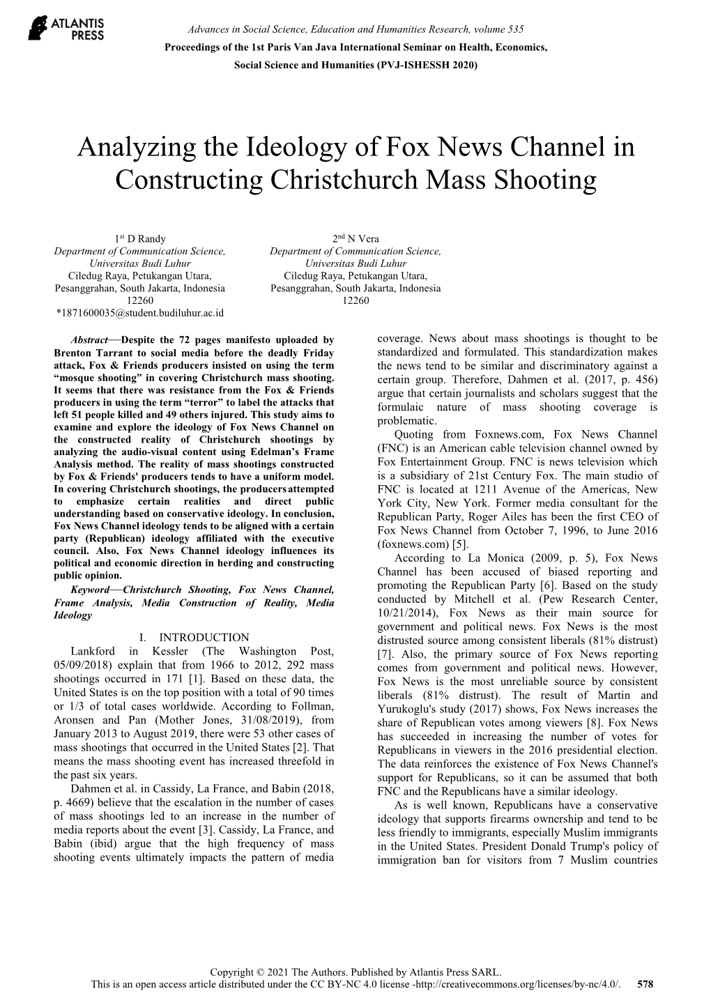 Analyzing the Ideology of Fox News Channel in Constructing Christchurch Mass Shooting