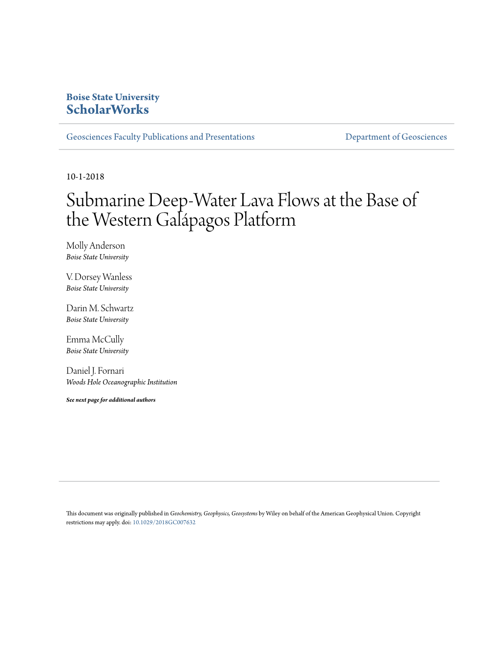 Submarine Deep-Water Lava Flows at the Base of the Western Galápagos Platform Molly Anderson Boise State University