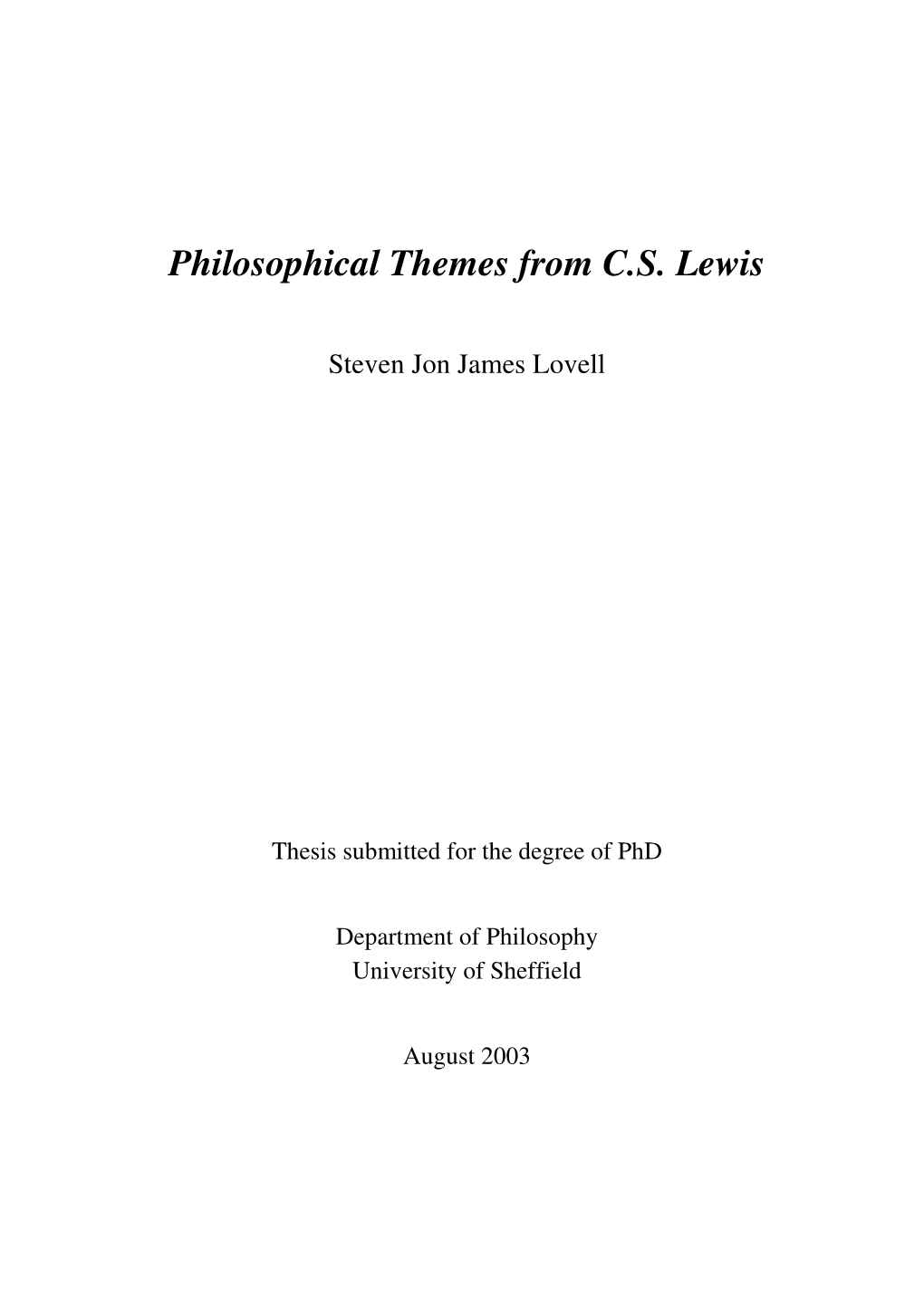 Philosophical Themes from C.S. Lewis