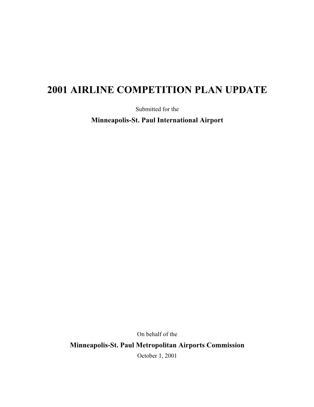 2001 Airline Competition Plan Update