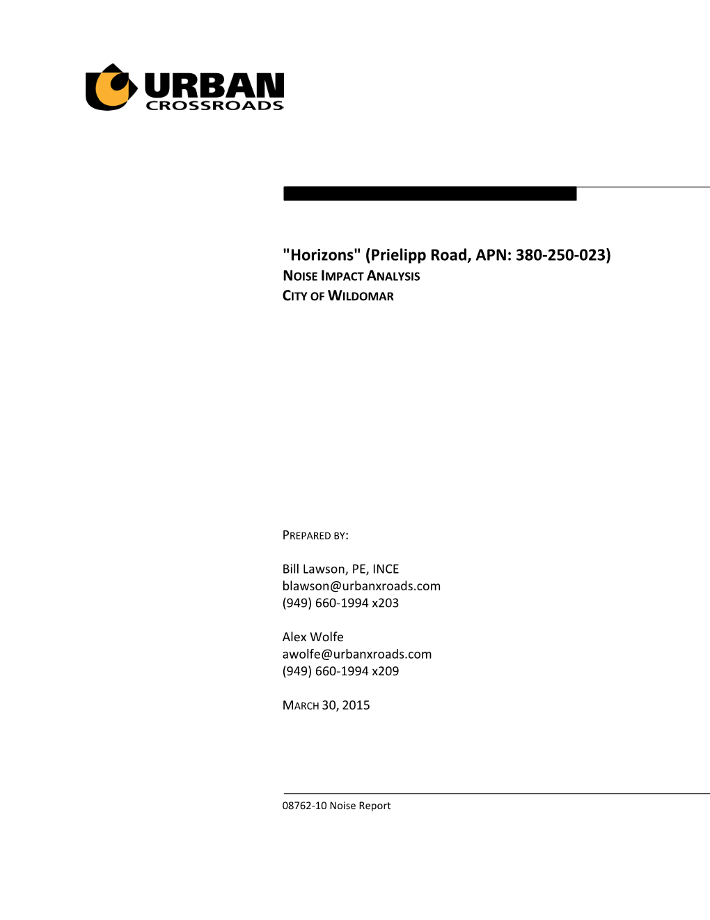 "Horizons" (Prielipp Road, APN: 380-250-023) NOISE IMPACT ANALYSIS CITY of WILDOMAR