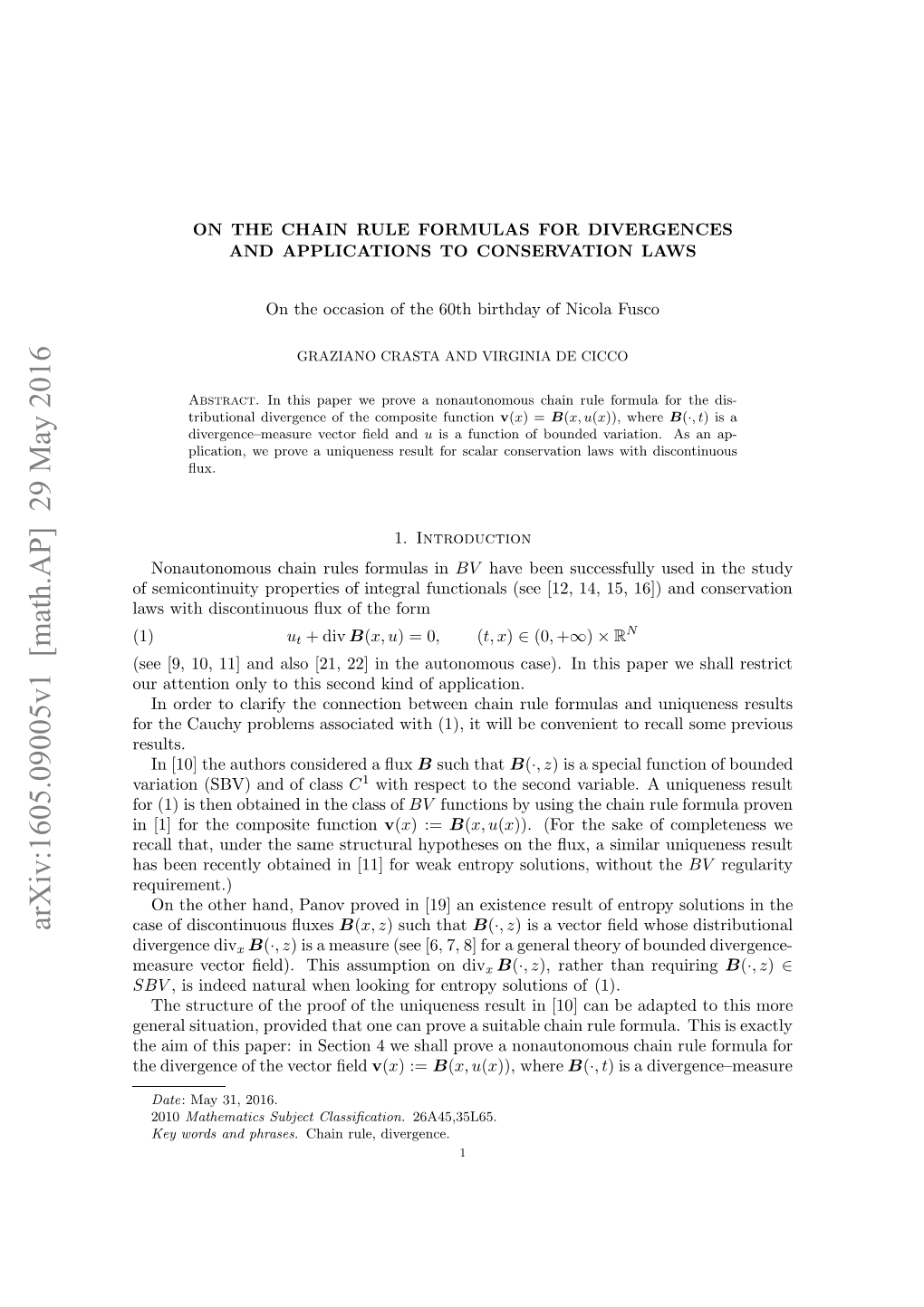 Arxiv:1605.09005V1 [Math.AP]