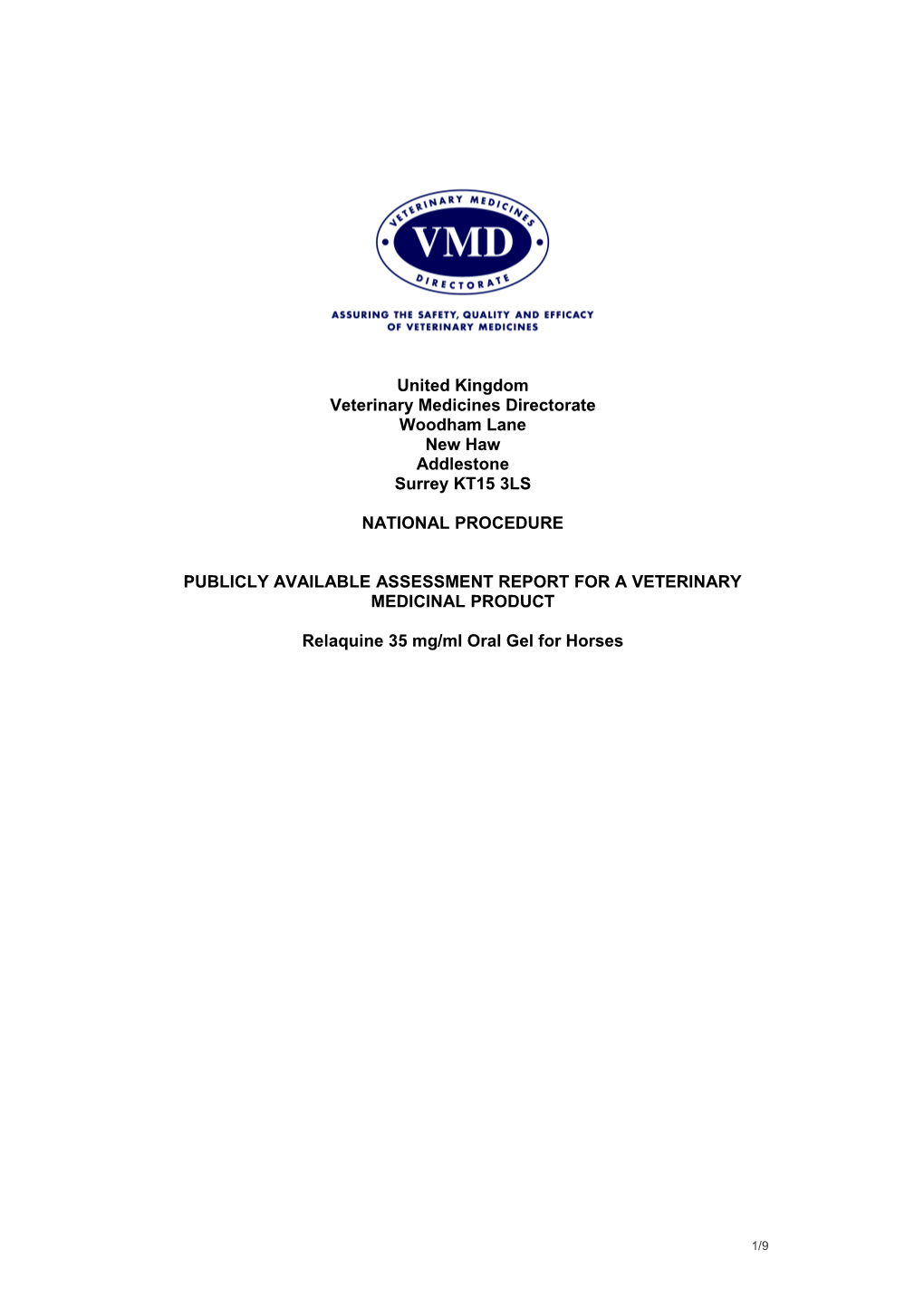 Publicly Available Assessment Report for a Veterinary Medicinal Product s5