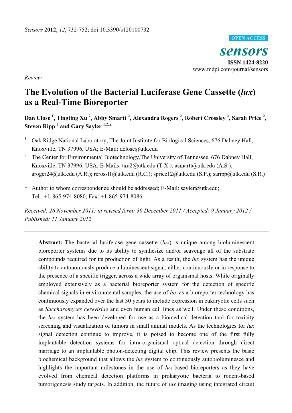 The Evolution of the Bacterial Luciferase Gene Cassette (Lux) As a Real-Time Bioreporter