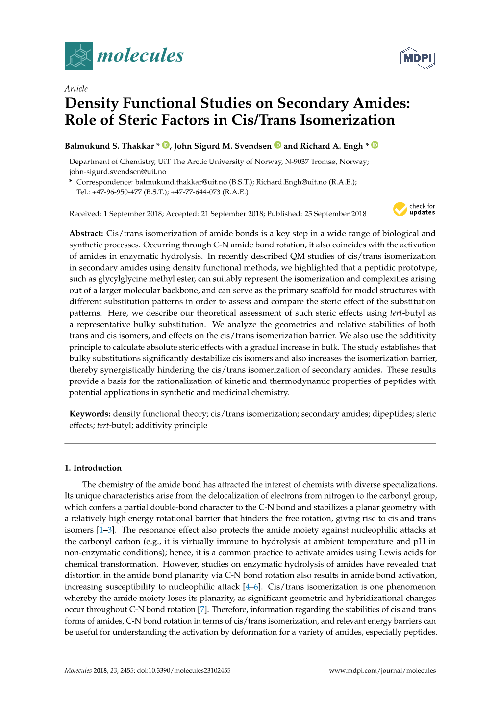 Density Functional Studies on Secondary Amides: Role of Steric Factors in Cis/Trans Isomerization