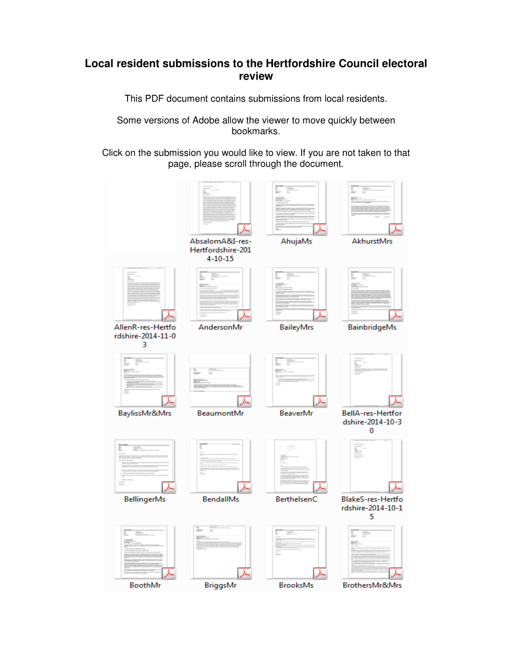 Local Resident Submissions to the Hertfordshire Council Electoral Review