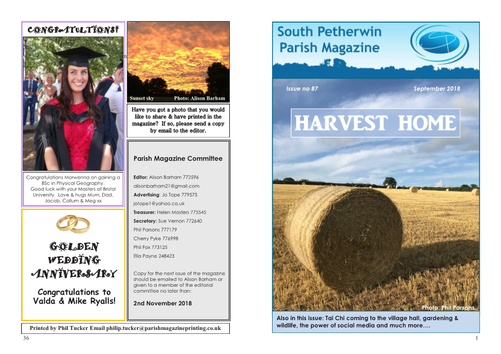 HARVEST HOME Magazine? If So, Please Send a Copy HARVEST HOME by Email to the Editor