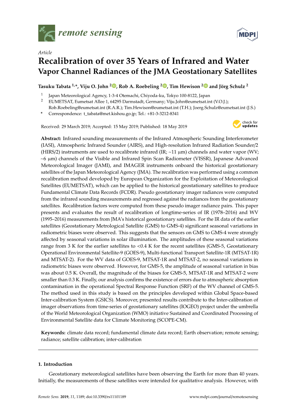 Recalibration of Over 35 Years of Infrared and Water Vapor Channel Radiances of the JMA Geostationary Satellites