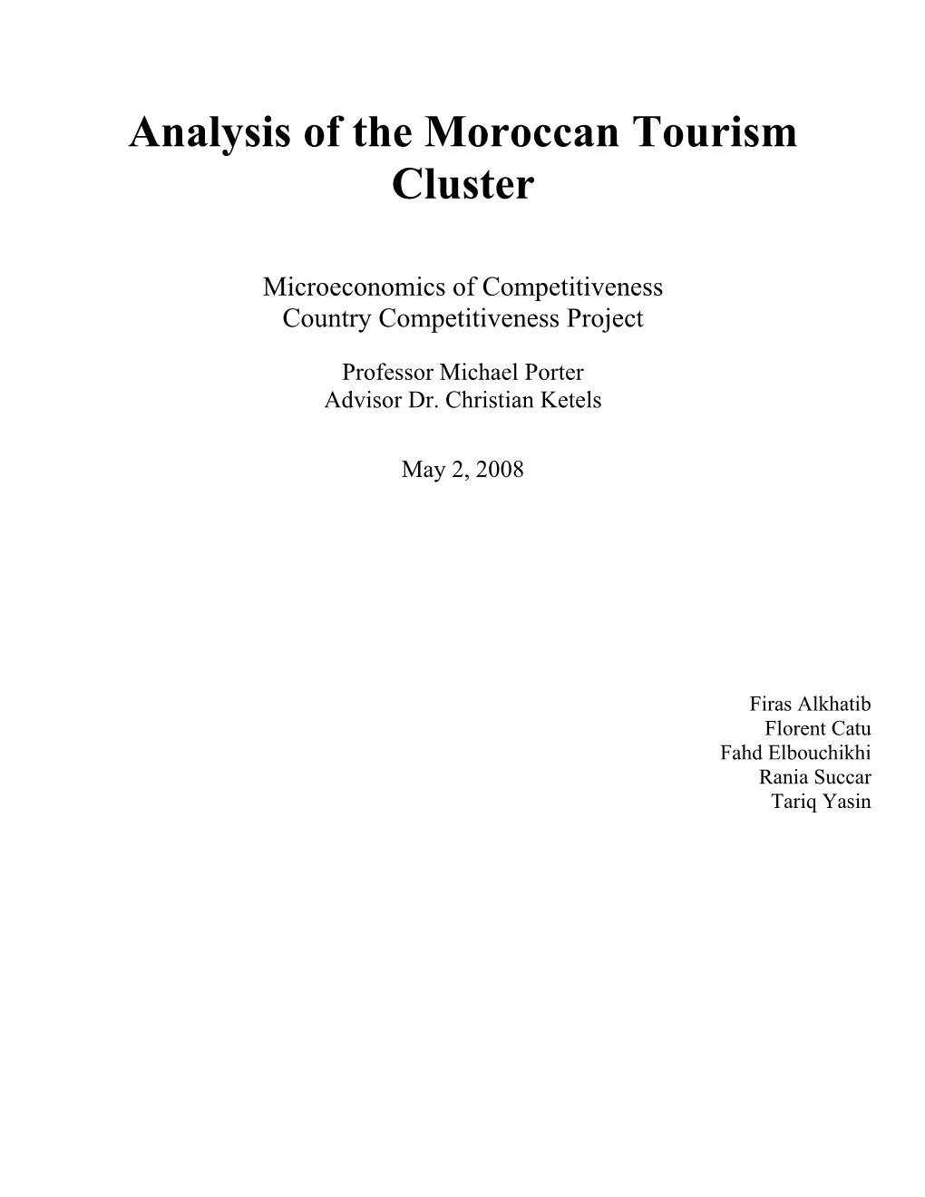 Analysis of the Moroccan Tourism Cluster