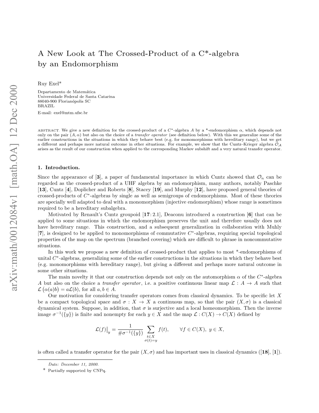 [Math.OA] 12 Dec 2000 a a Diﬀerent a Giving but Situations