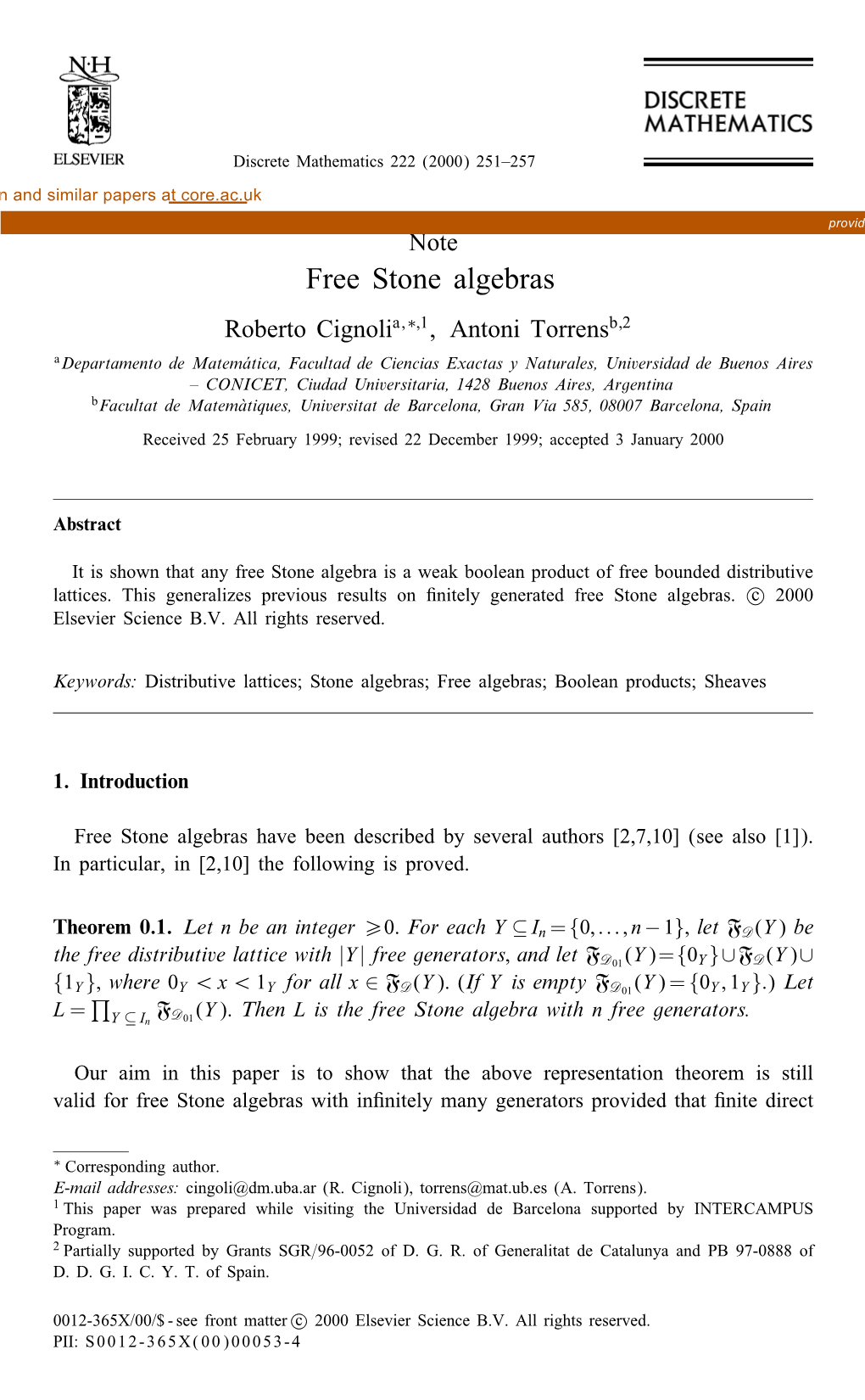 Free Stone Algebras