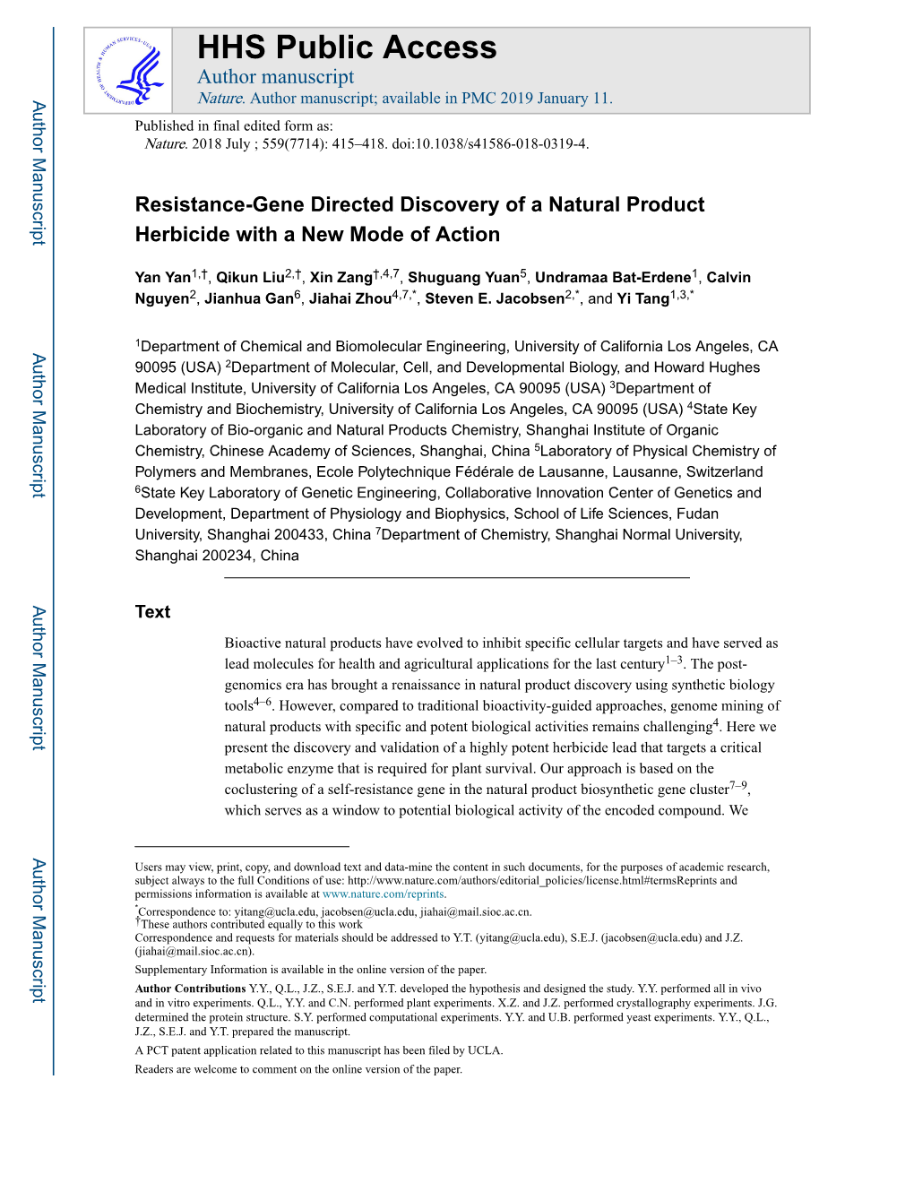 Resistance-Gene Directed Discovery of a Natural Product Herbicide with a New Mode of Action