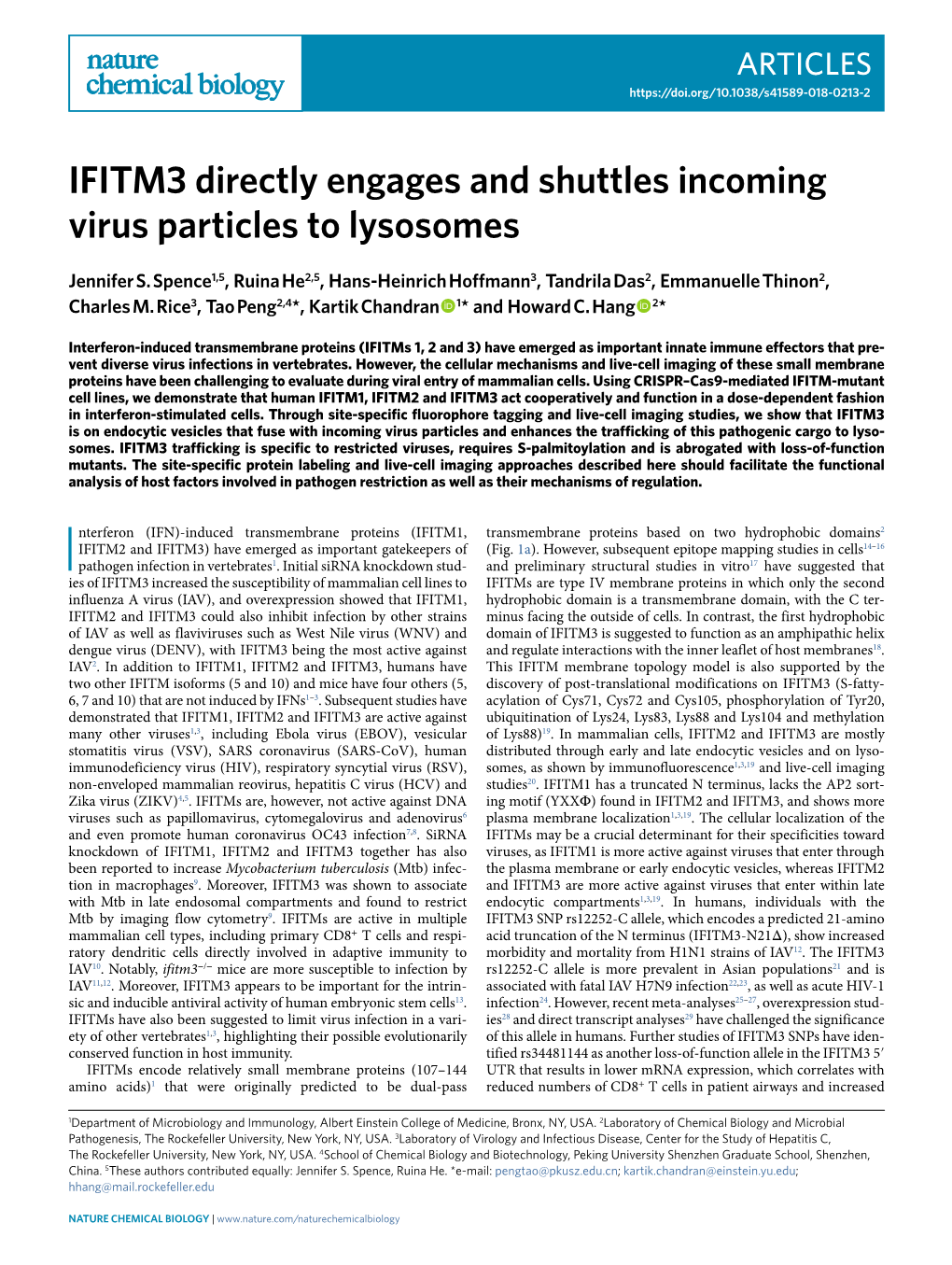 IFITM3 Directly Engages and Shuttles Incoming Virus Particles to Lysosomes