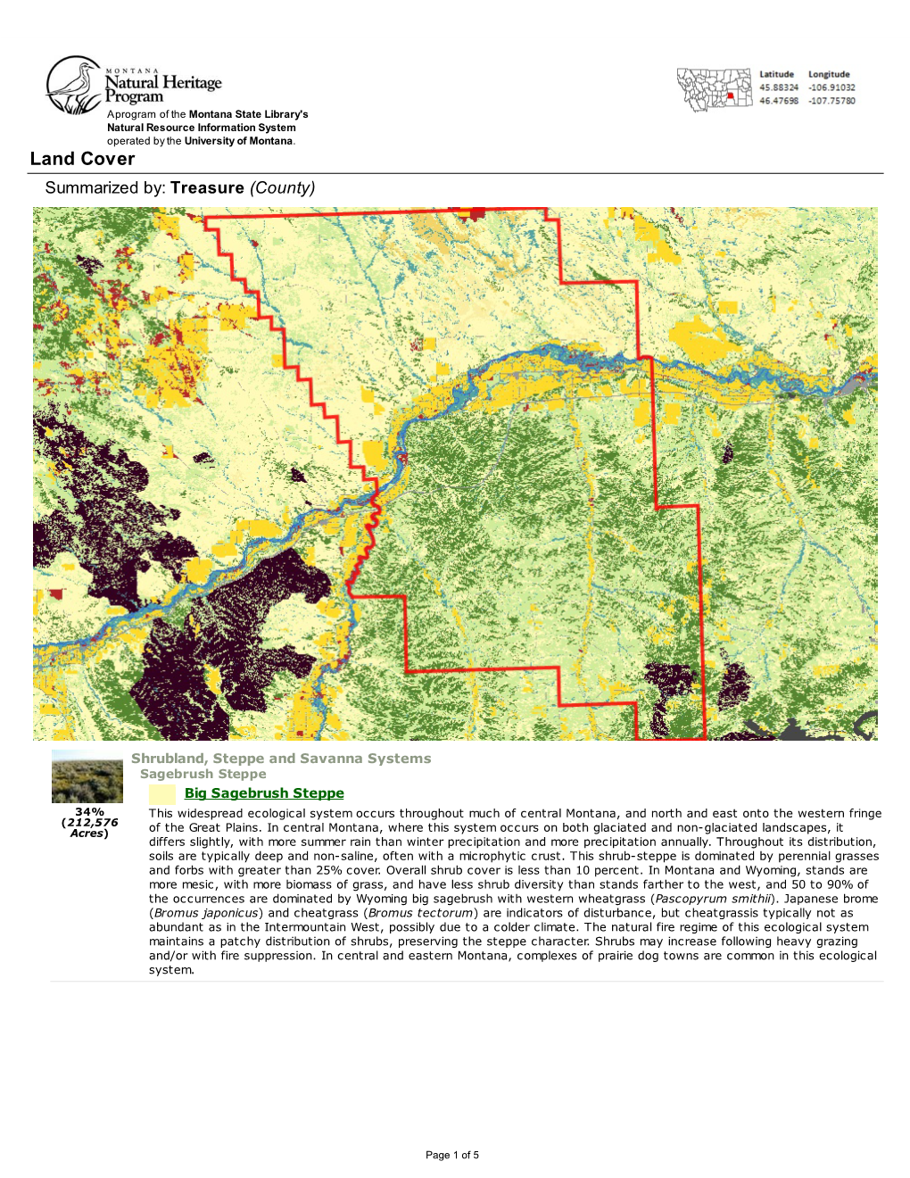 Land Cover Summarized By: Treasure (County)