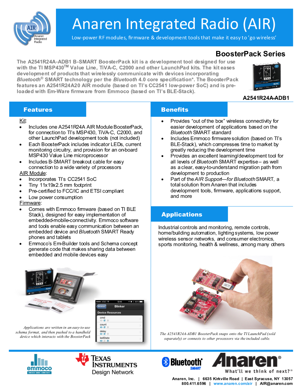 Anaren Integrated Radio (AIR) Low-Power RF Modules, Firmware & Development Tools That Make It Easy to ’Go Wireless’