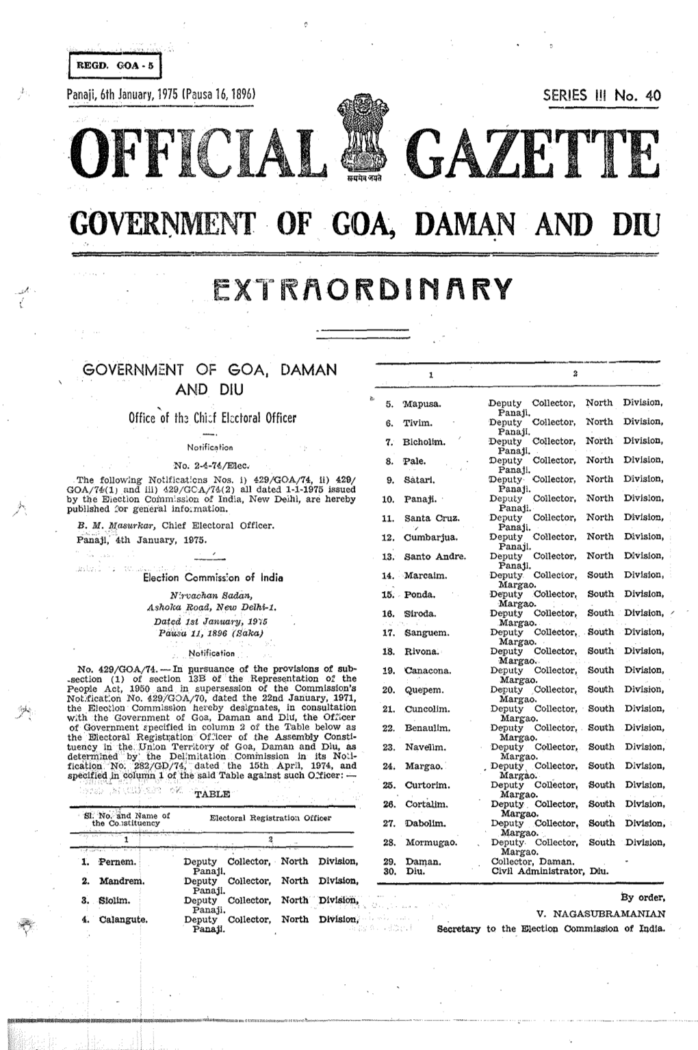 ·Official Gazette Government· of Goa, Dam1\N and Diu