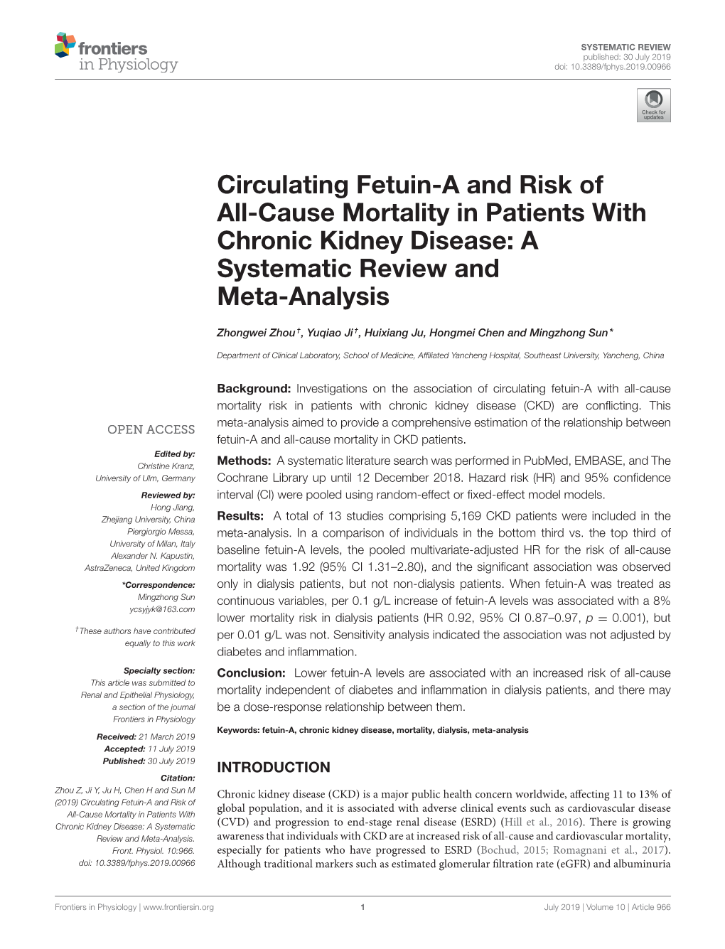 Circulating Fetuin-A and Risk of All-Cause Mortality in Patients with Chronic Kidney Disease: a Systematic Review and Meta-Analysis