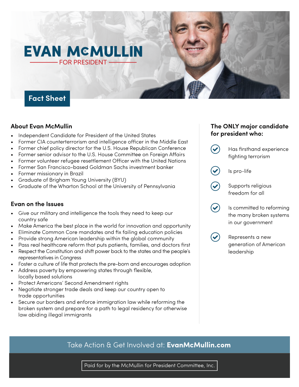 Evan Mcmullin Fact Sheet Letter Size Handout