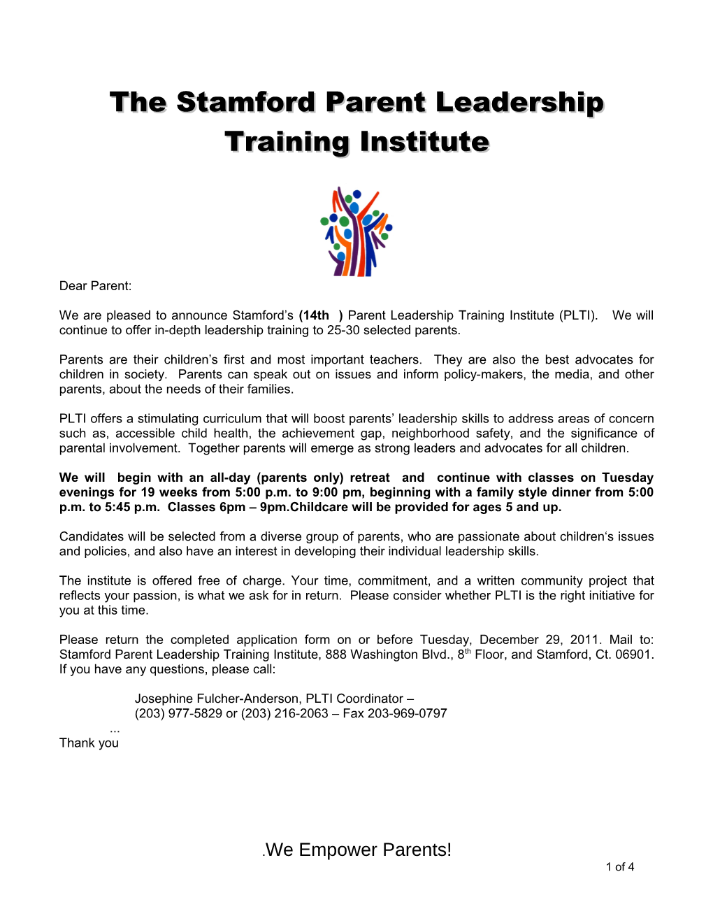 The Stamford Parent Leadership Training Institute