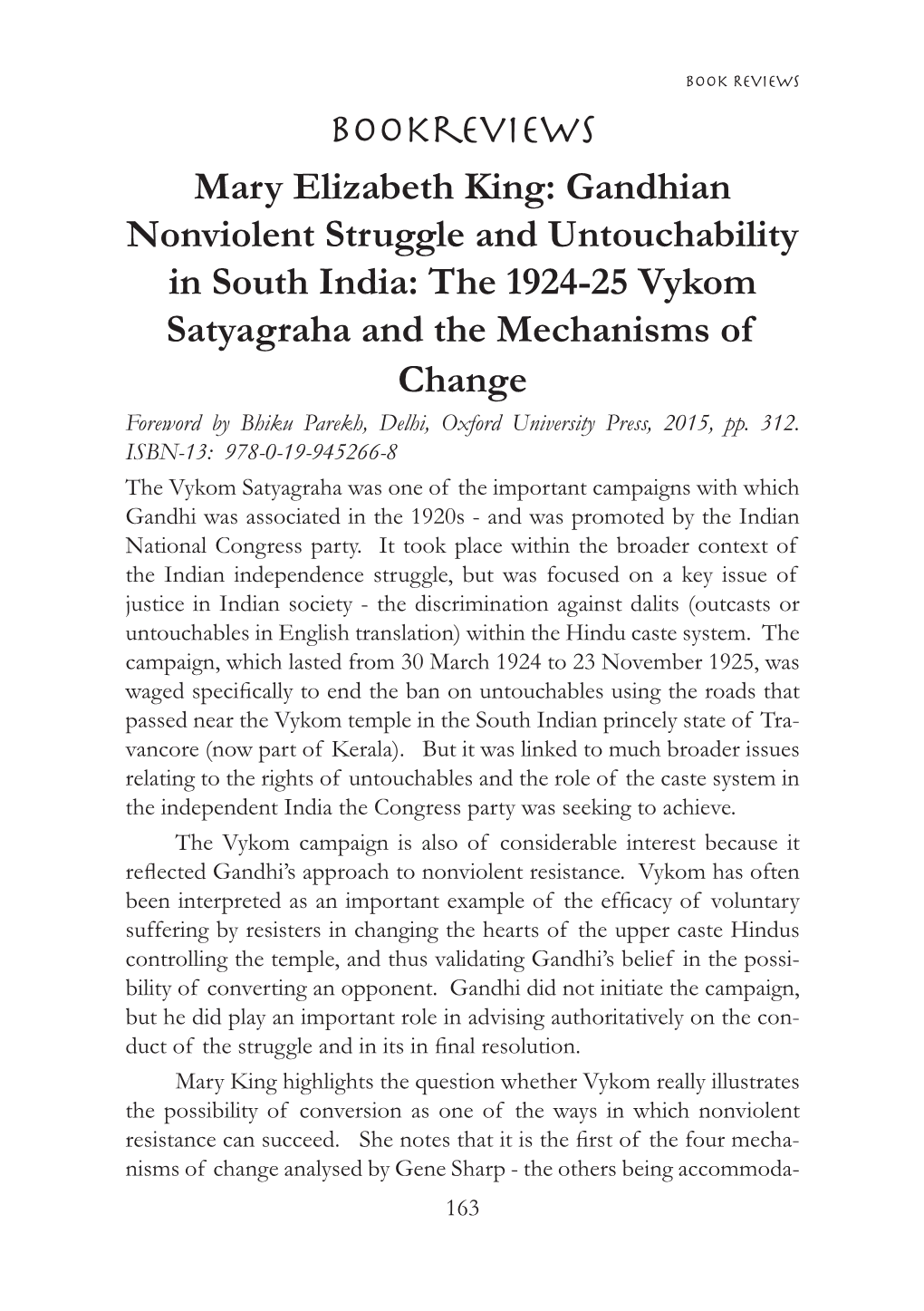 Gandhian Nonviolent Struggle and Untouchability In