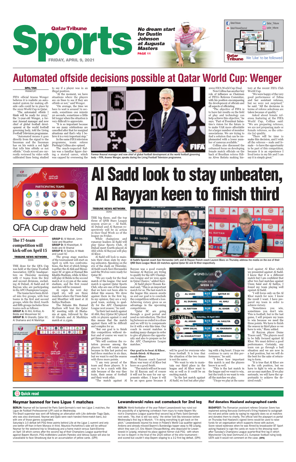 Al Sadd Look to Stay Unbeaten, Al Rayyan Keen to Finish Third Tribune News Network Doha