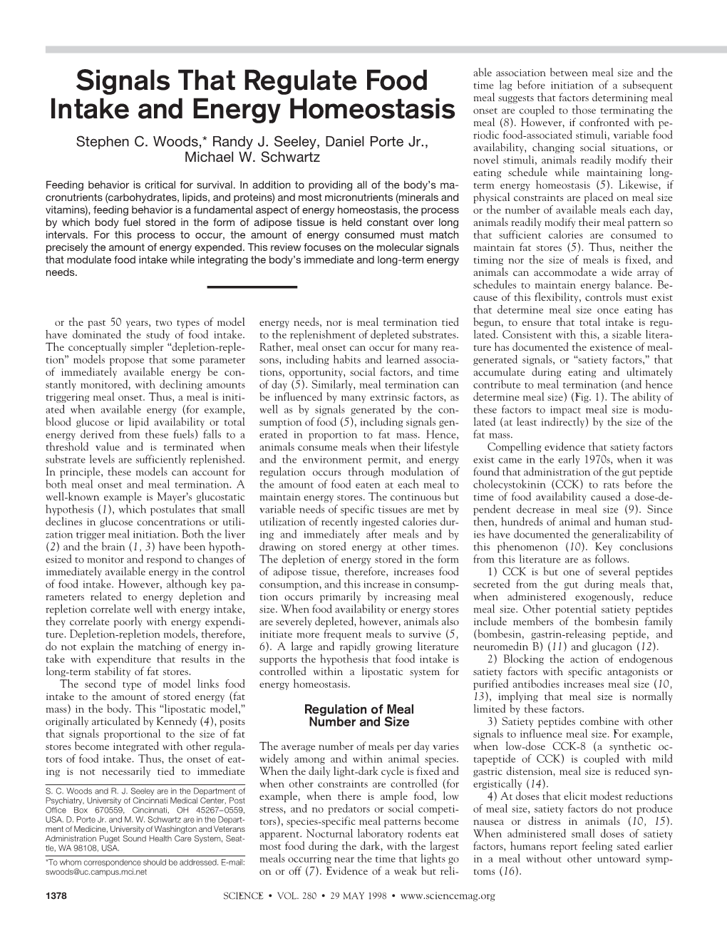 Signals That Regulate Food Intake and Energy Homeostasis