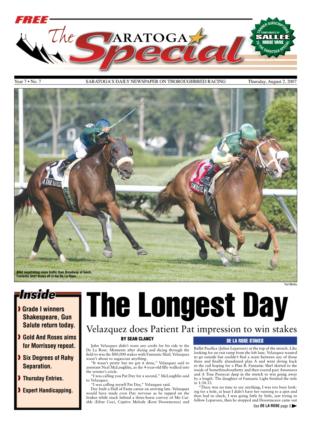 Inside ❱ Grade I Winners Shakespeare, Gun the Longest Day Salute Return Today