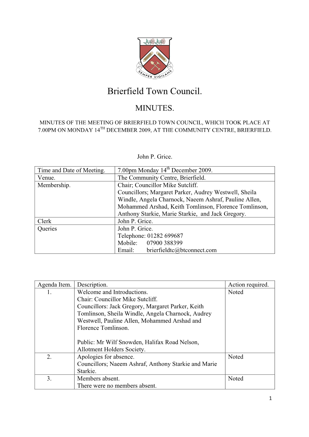 Brierfield Town Council. MINUTES
