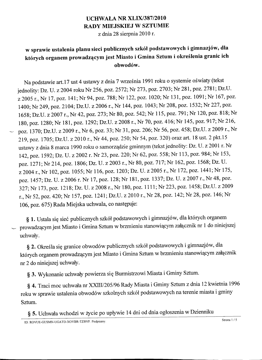 UCHWAI,A NR XLDV38 7 L2oto RADY MIEJSKIEJ W SZTUMIE Z