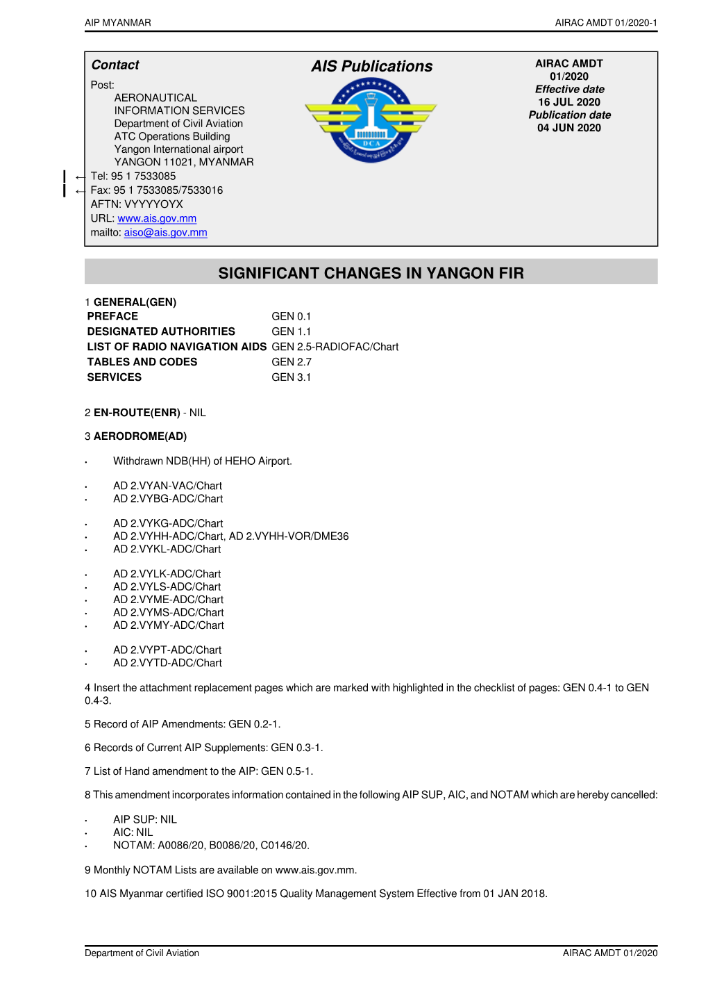 AIP Amendments: GEN 0.2-1