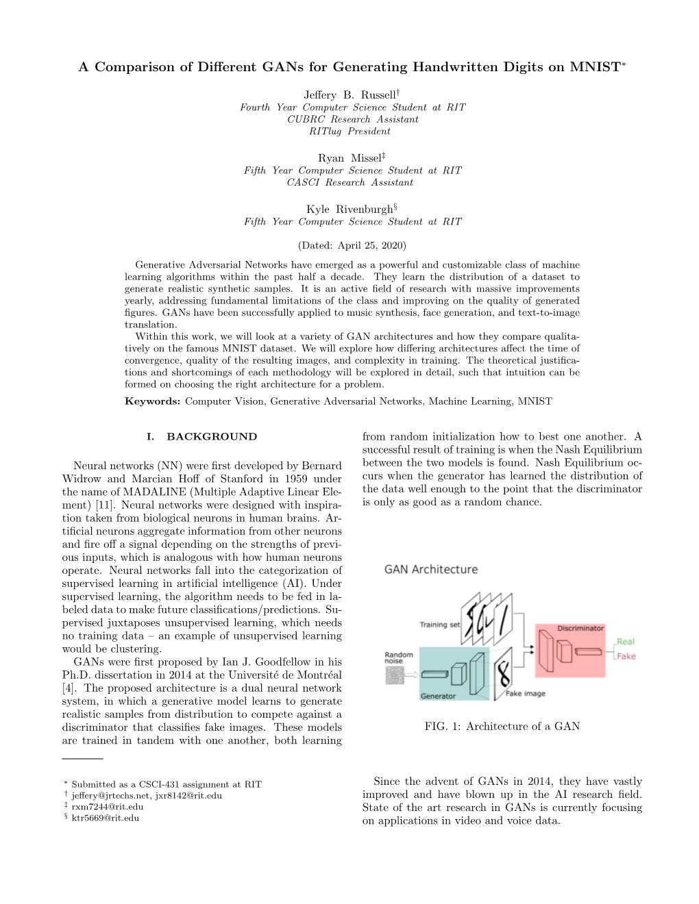 A Comparison of Different Gans for Generating Handwritten Digits On