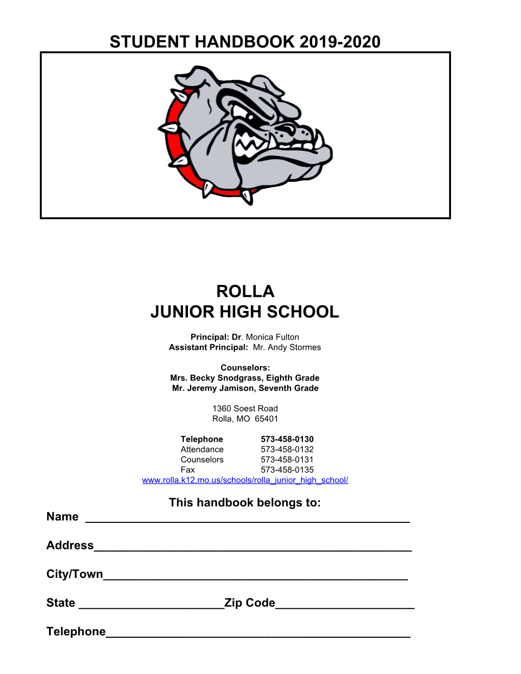 Student Handbook 2019-2020 Rolla Junior High School