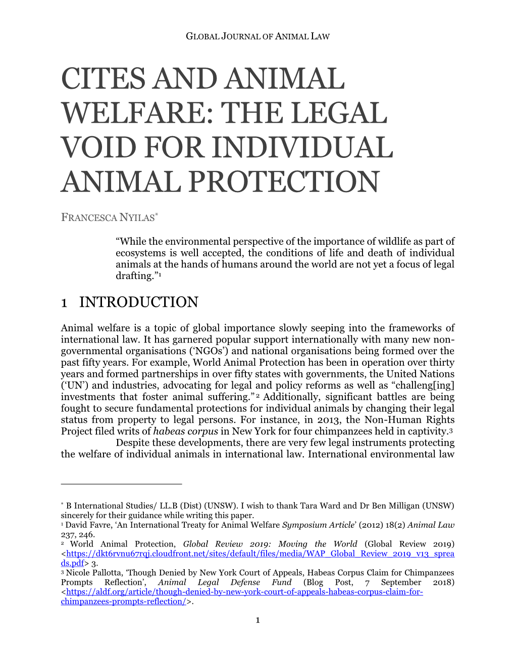 Cites and Animal Welfare: the Legal Void for Individual Animal Protection