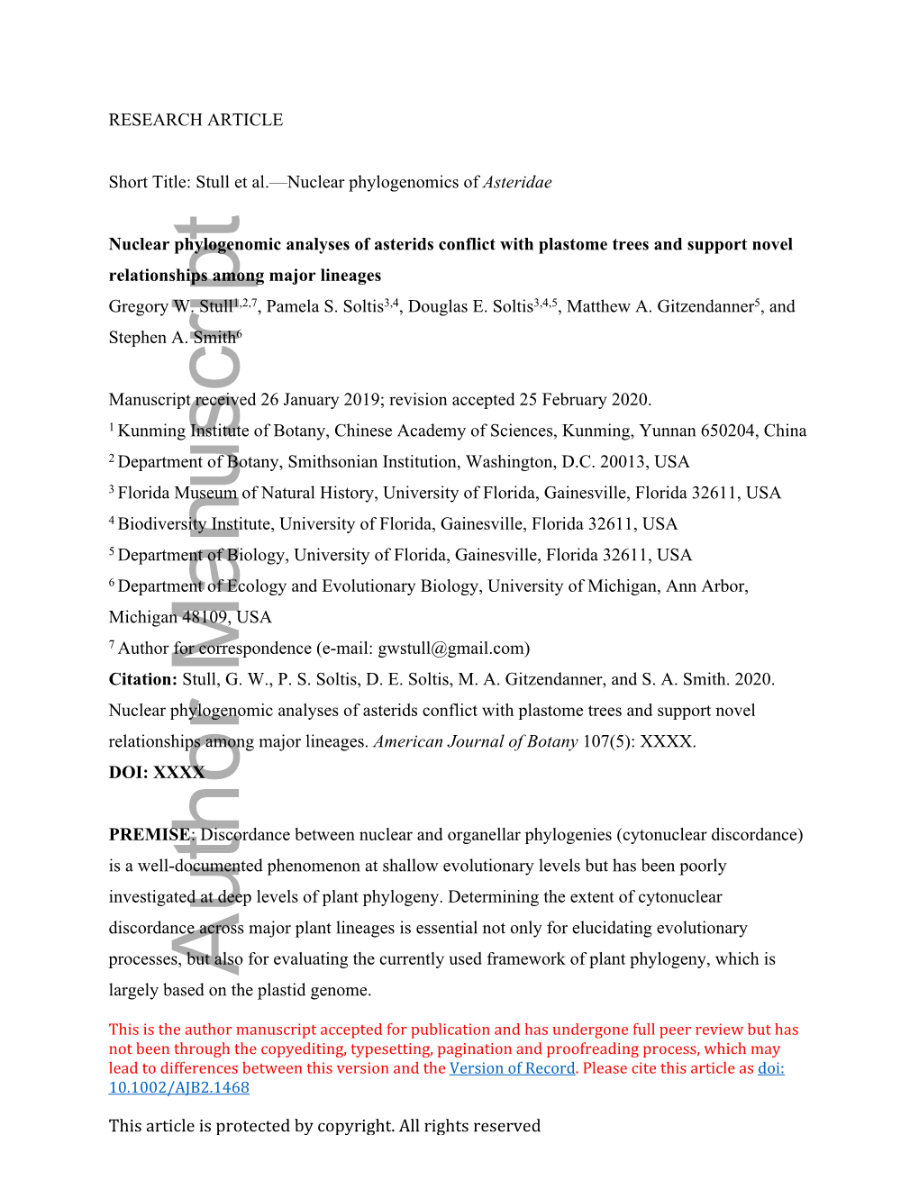 Nuclear Phylogenomic Analyses of Asterids Conflict with Plastome Trees and Support Novel Relationships Among Major Lineages Gregory W