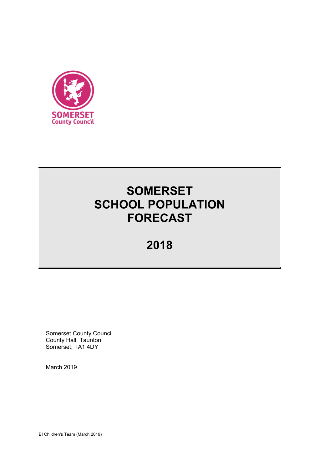 School Population Forecast 2018 Part1.Doc March 2018