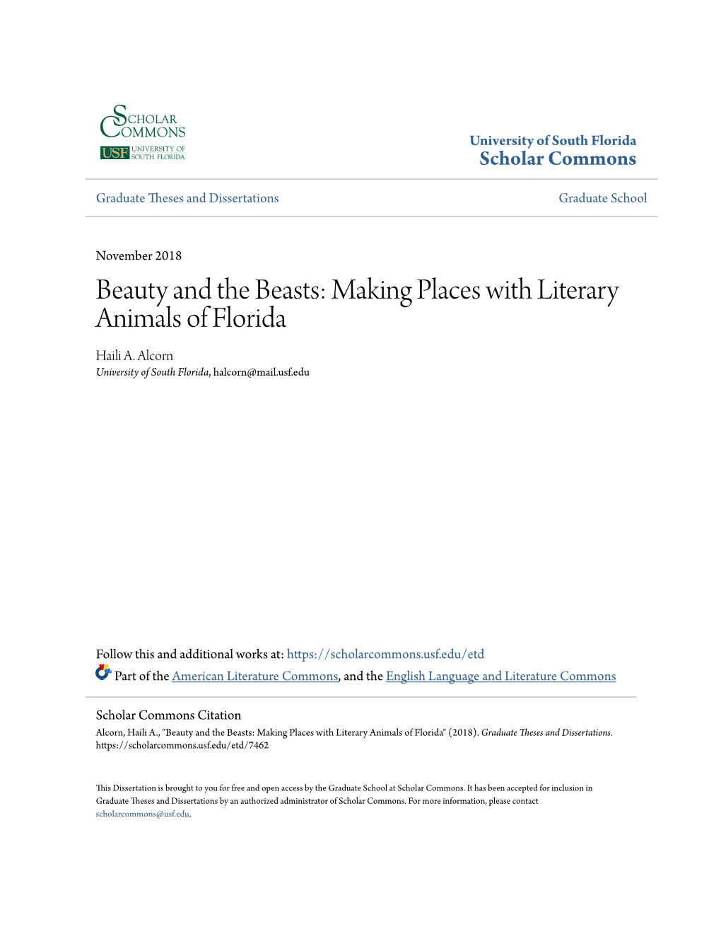 Making Places with Literary Animals of Florida Haili A