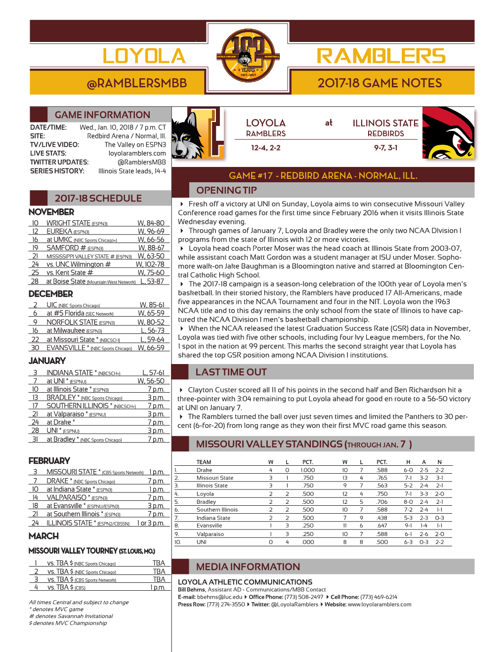 Loyola Ramblers @Ramblersmbb 2017-18 Game Notes