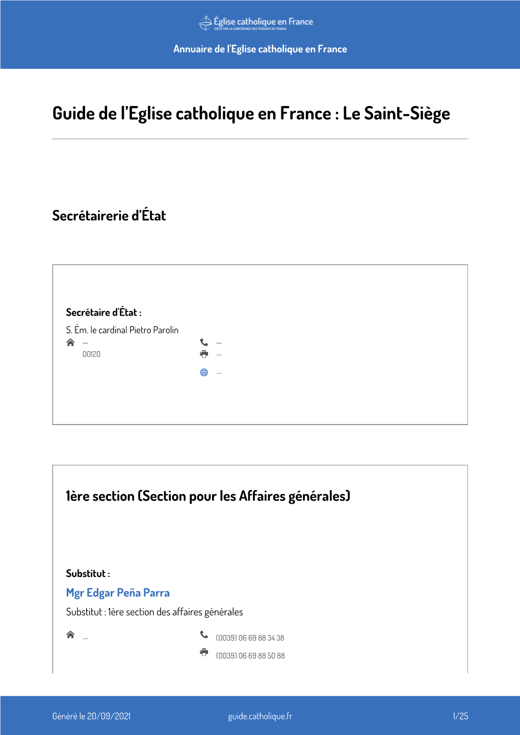Guide De L'eglise Catholique En France : Le Saint-Siège